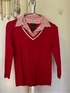 Red and white striped collared sweater